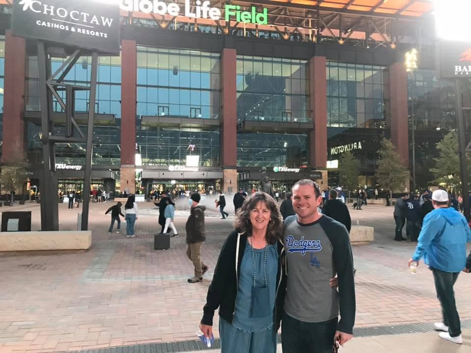 Jeremy Durham and his mother at Globe Life Field for the 2020 World Series